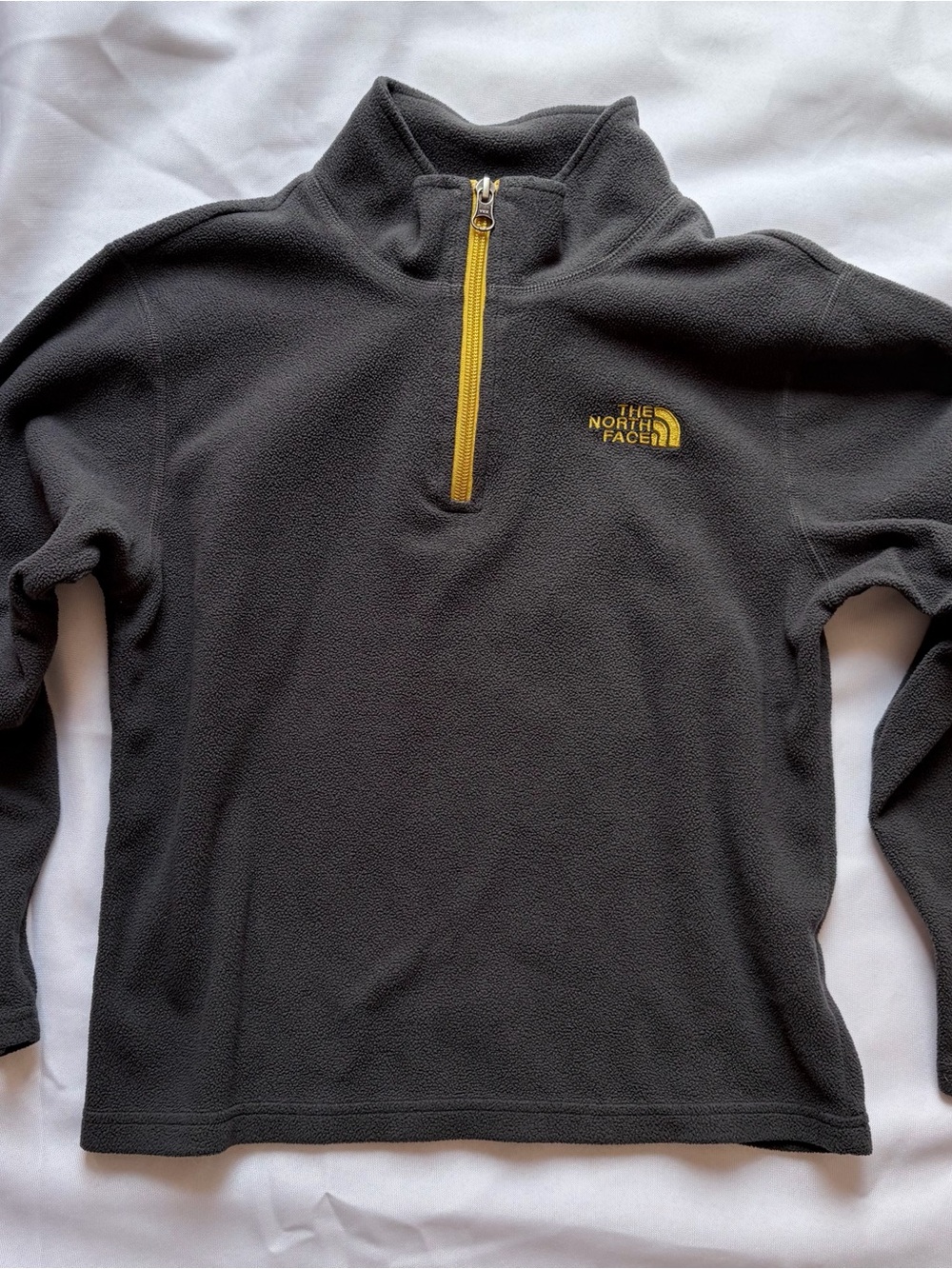 The North Face Charcoal Fleece Pullover with Yellow Zipper Boys 10/12